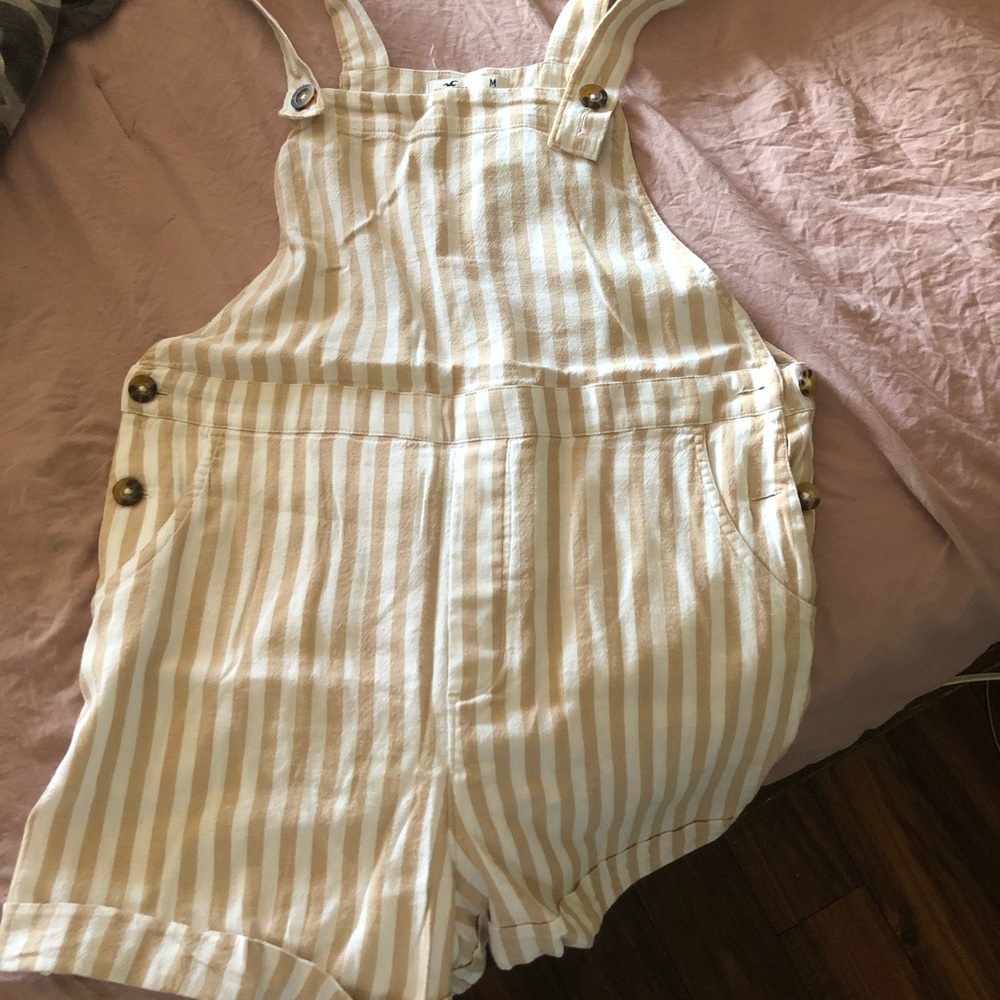 Tan and White Striped Overalls